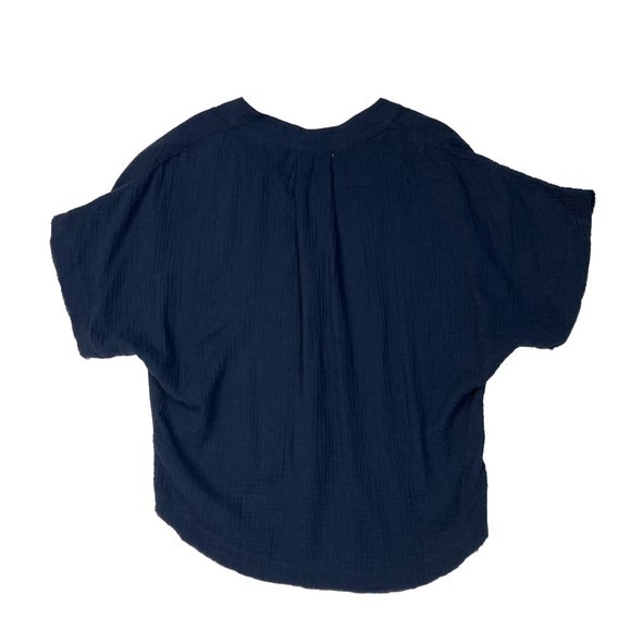 *Young Fabulous & Broke Boxy Textured Top Womens Sm Navy Blue Raw Edge Dolman - Picture 2 of 4